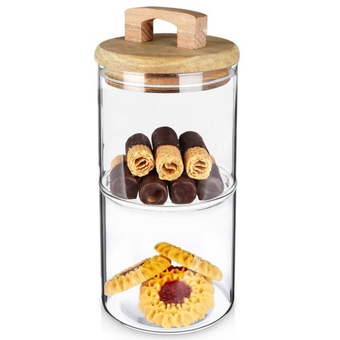 Pojemnik pudełko na ciastka ciasteczka piętrowy szklany 2-piętrowy 600 ml EXCELLENT HOUSEWARE 259219