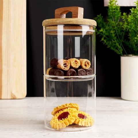 Pojemnik pudełko na ciastka ciasteczka piętrowy szklany 2-piętrowy 600 ml EXCELLENT HOUSEWARE 259219