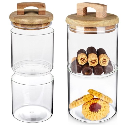 Pojemnik pudełko na ciastka ciasteczka piętrowy szklany 2-piętrowy 600 ml EXCELLENT HOUSEWARE 259219