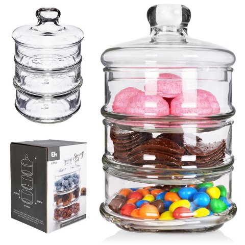 Pojemnik pudełko na ciastka ciasteczka piętrowy szklany 3-piętrowy 3x465 ml EXCELLENT HOUSEWARE 259158