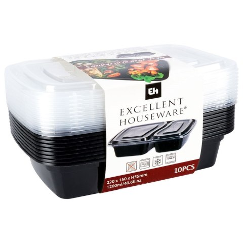 Pojemniki plastikowe na żywność z pokrywką 1.2L zestaw 10 sztuk EXCELLENT HOUSEWARE 259155