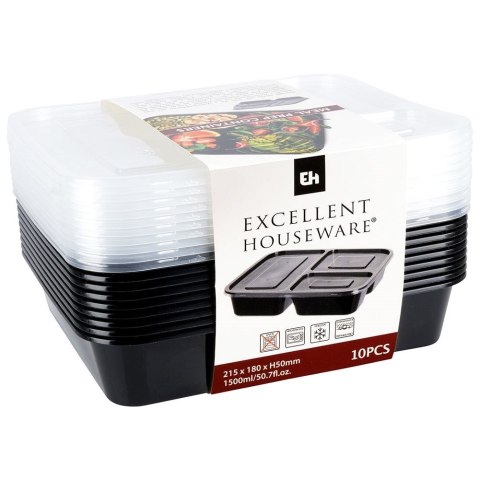 Pojemniki plastikowe na żywność z pokrywką 1.5L zestaw 10 sztuk EXCELLENT HOUSEWARE 259156