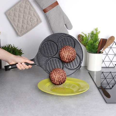 Patelnia granitowa do burgerów jajek steków grillowa 4 otwory GRANDE ORION 113201