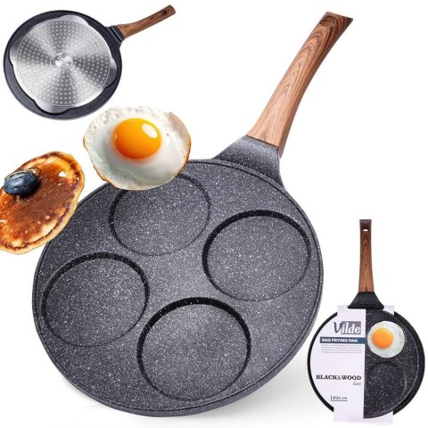 Patelnia granitowa do jajek sadzonych placków pancakes 4 otwory BLACK&WOOD 26 cm VILDE 199006