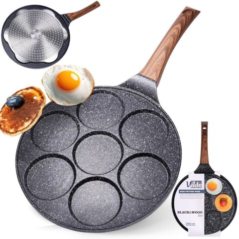 Patelnia granitowa do jajek sadzonych placków pancakes 7 otworów BLACK&WOOD 26 cm VILDE 199007