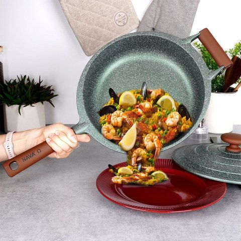 Patelnia granitowa nieprzywierająca indukcja NON-STICK z pokrywką głęboka OMEGA 28 cm 4.5L NAVA 10-255-011