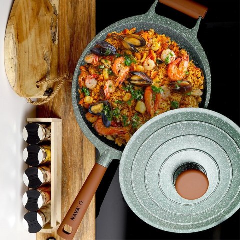 Patelnia granitowa nieprzywierająca indukcja NON-STICK z pokrywką głęboka OMEGA 28 cm 4.5L NAVA 10-255-011