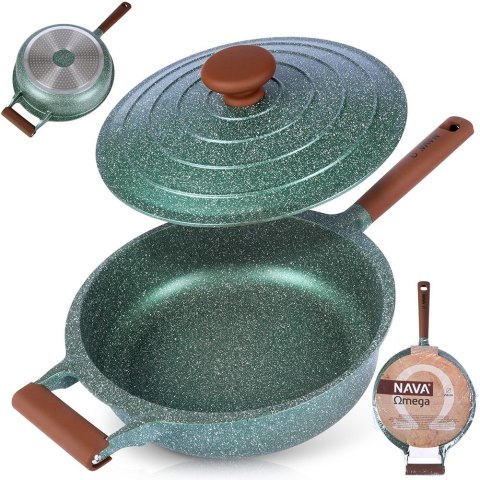 Patelnia granitowa nieprzywierająca indukcja NON-STICK z pokrywką głęboka OMEGA 28 cm 4.5L NAVA 10-255-011