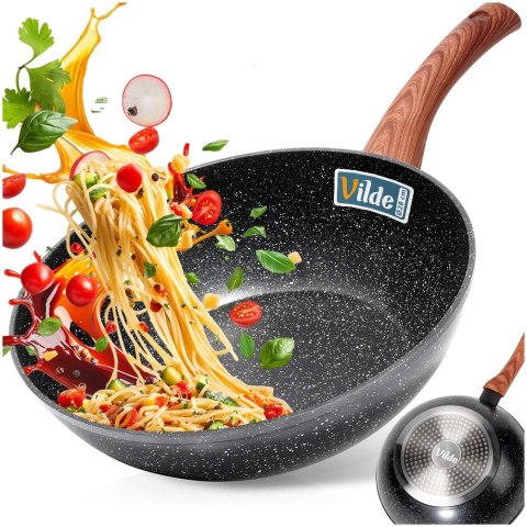 Patelnia głęboka wok granitowa NON-STICK indukcja BLACK&WOOD 28 cm VILDE 199079