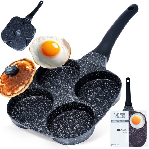Patelnia granitowa do jajek sadzonych placków pancakes 4 otwory BLACK LINE 19x19 cm VILDE 199054