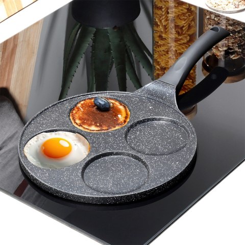 Patelnia granitowa do jajek sadzonych placków pancakes 4 otwory BLACK LINE 26 cm VILDE 199076