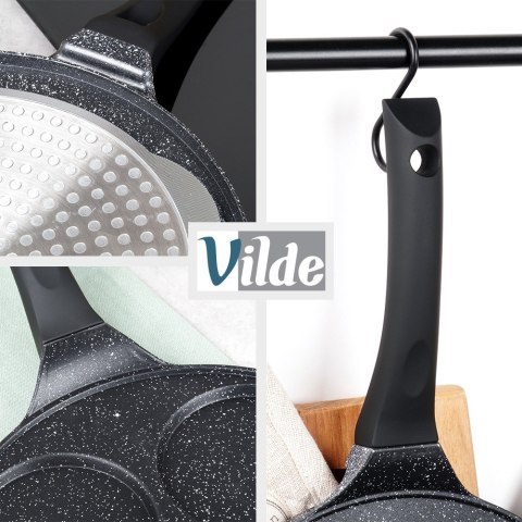 Patelnia granitowa do jajek sadzonych placków pancakes 4 otwory BLACK LINE 26 cm VILDE 199076