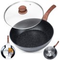 Patelnia granitowa nieprzywierająca indukcja NON-STICK z pokrywką BLACK&WOOD 28 cm 3.5L VILDE 199065