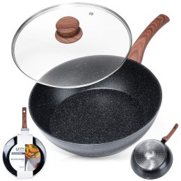 Patelnia granitowa nieprzywierająca indukcja NON-STICK z pokrywką BLACK&WOOD 28 cm 3.5L VILDE 199065