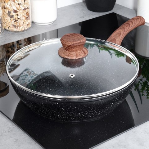 Patelnia granitowa nieprzywierająca indukcja NON-STICK z pokrywką BLACK&WOOD 28 cm 3.5L VILDE 199065