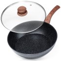 Patelnia granitowa nieprzywierająca indukcja NON-STICK z pokrywką BLACK&WOOD 28 cm 3.5L VILDE 199065