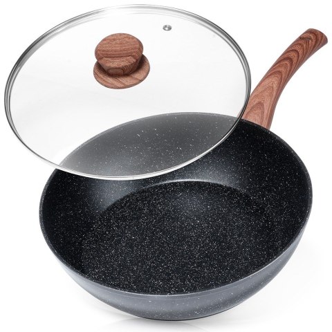 Patelnia granitowa nieprzywierająca indukcja NON-STICK z pokrywką BLACK&WOOD 28 cm 3.5L VILDE 199065