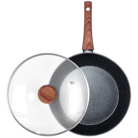 Patelnia granitowa nieprzywierająca indukcja NON-STICK z pokrywką BLACK&WOOD 28 cm 3.5L VILDE 199065
