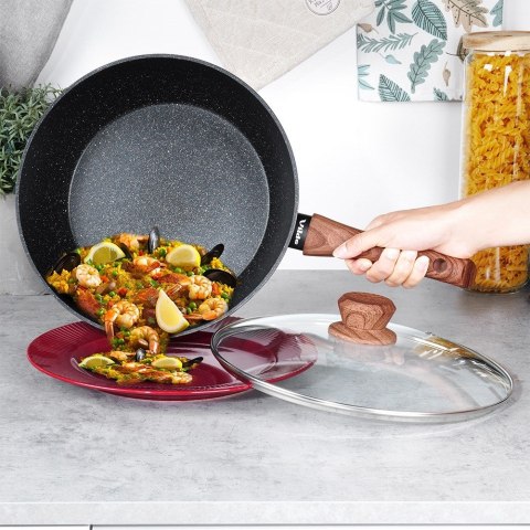 Patelnia granitowa nieprzywierająca indukcja NON-STICK z pokrywką BLACK&WOOD 28 cm 3.5L VILDE 199065