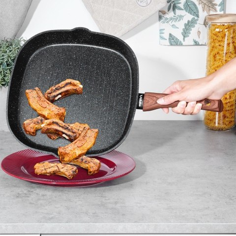 Patelnia grillowa do grillowania GRILL granitowa kwadratowa BLACK&WOOD 28x28 cm VILDE 199056