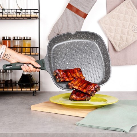 Patelnia grillowa do grillowania GRILL granitowa kwadratowa OLEA 28 cm NAVA 10-302-210