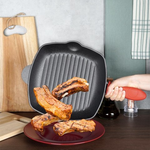 Patelnia grillowa do grillowania GRILL żeliwna kwadratowa z silikonową nakładką CAST LINE 28x28 cm VILDE 199045