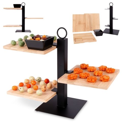 Patera na ciasto owoce babeczki bambusowa 3 piętrowa z miseczką 32x32x26.5cm EXCELLENT HOUSEWARE 139213