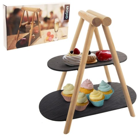 Patera na ciasto owoce babeczki kamienna drewniana 2 piętrowa 41x24x38.5cm ORION 122982