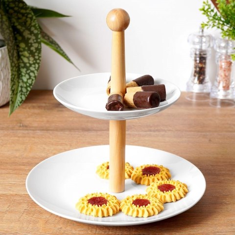 Patera na ciasto owoce babeczki porcelanowa biała 2 piętrowa 27cm EXCELLENT HOUSEWARE 139131