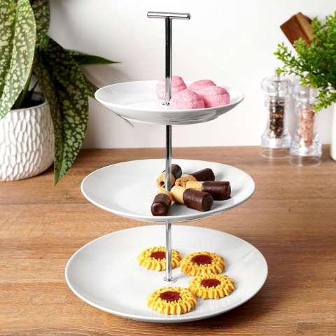 Patera na ciasto owoce babeczki porcelanowa biała 3 piętrowa 33cm EXCELLENT HOUSEWARE 139171