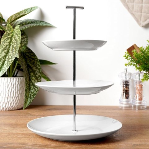 Patera na ciasto owoce babeczki porcelanowa biała 3 piętrowa 33cm EXCELLENT HOUSEWARE 139171