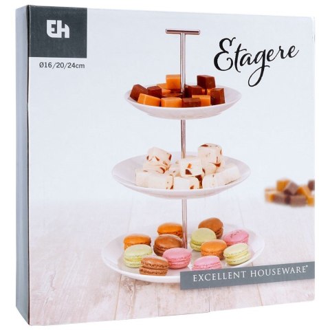 Patera na ciasto owoce babeczki porcelanowa biała 3 piętrowa 33cm EXCELLENT HOUSEWARE 139171