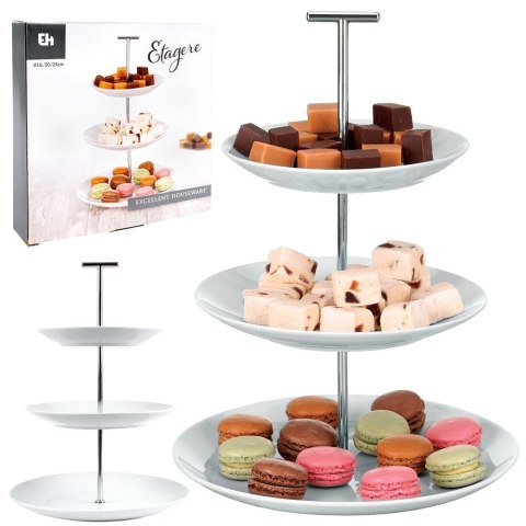 Patera na ciasto owoce babeczki porcelanowa biała 3 piętrowa 33cm EXCELLENT HOUSEWARE 139171