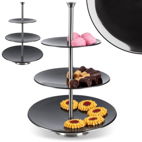 Patera na ciasto owoce babeczki stalowa czarna 3 piętrowa 36.5cm EXCELLENT HOUSEWARE 139097