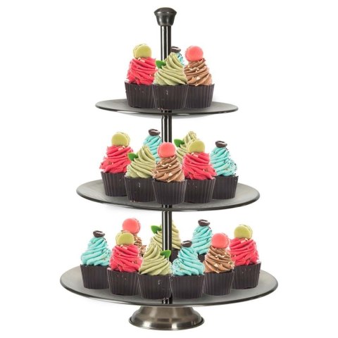 Patera na ciasto owoce babeczki stalowa srebrna 3 piętrowa 36.5cm EXCELLENT HOUSEWARE 139057