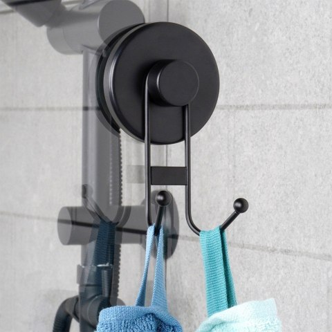 Haczyk wieszak ścienny na ubrania ręczniki metalowy czarny na przyssawkę podwójny BATHROOM SOLUTIONS 567013