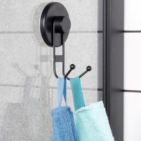 Haczyk wieszak ścienny na ubrania ręczniki metalowy czarny na przyssawkę podwójny BATHROOM SOLUTIONS 567013