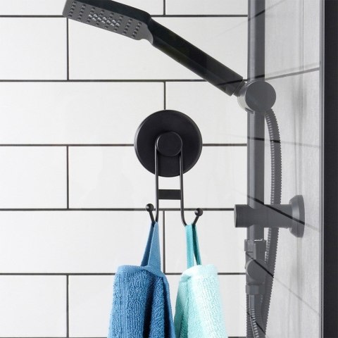 Haczyk wieszak ścienny na ubrania ręczniki metalowy czarny na przyssawkę podwójny BATHROOM SOLUTIONS 567013