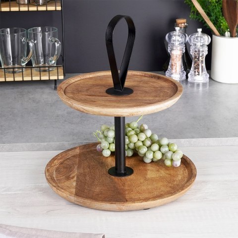 Patera na ciasto babeczki owoce drewniana 2 piętrowa 32cm HOME STYLING COLLECTION 139384
