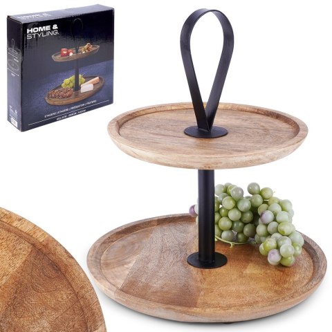 Patera na ciasto babeczki owoce drewniana 2 piętrowa 32cm HOME STYLING COLLECTION 139384