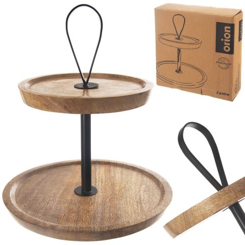 Patera na ciasto babeczki owoce drewniana 2 piętrowa MANGO 30cm ORION 122992