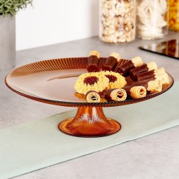 Patera na ciasto babeczki owoce na tort szklana na nóżce bursztynowa 28cm VILDE 139732