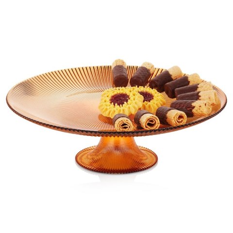 Patera na ciasto babeczki owoce na tort szklana na nóżce bursztynowa 28cm VILDE 139732