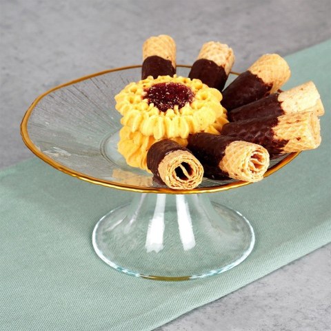 Patera na ciasto babeczki owoce na tort szklana na nóżce złota 15.5cm VILDE 139723