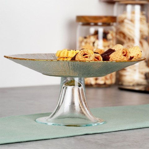 Patera na ciasto babeczki owoce na tort szklana na nóżce złota 21cm VILDE 139724