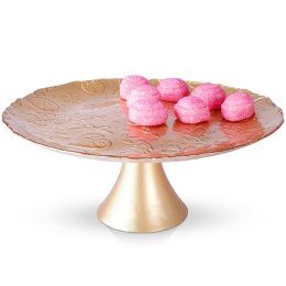 Patera na ciasto babeczki owoce tort szklana złota na nóżce 28cm VILDE 139239