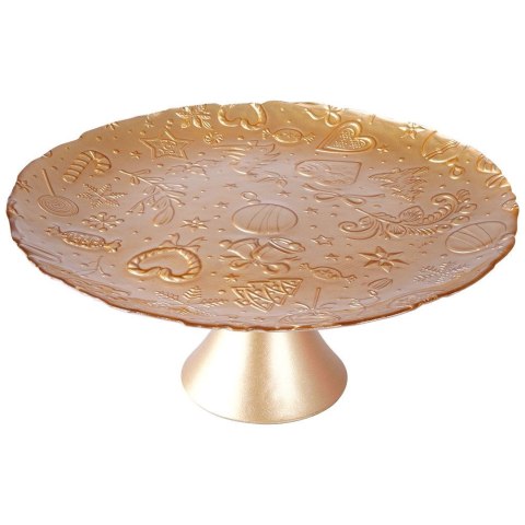 Patera na ciasto babeczki owoce tort szklana złota na nóżce 28cm VILDE 139239