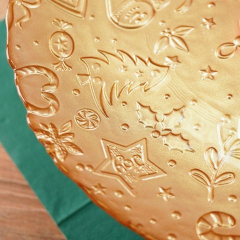 Patera na ciasto babeczki owoce tort szklana złota na nóżce 28cm VILDE 139239