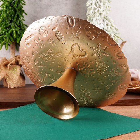 Patera na ciasto babeczki owoce tort szklana złota na nóżce 28cm VILDE 139239