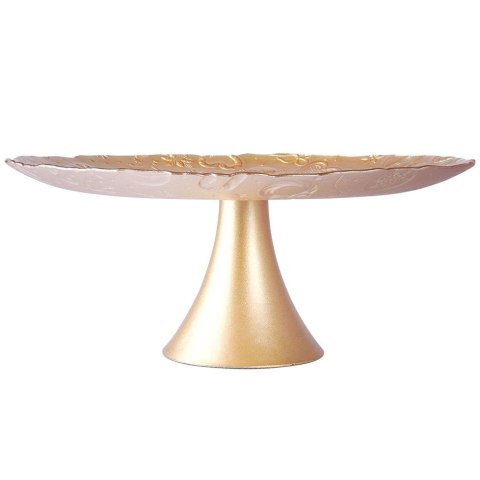 Patera na ciasto babeczki owoce tort szklana złota na nóżce 28cm VILDE 139239